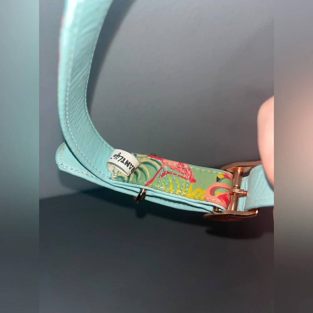 Vibrant Life Premium Flamingos Rose Gold Metal Accents Summer Adjust Dog Collar